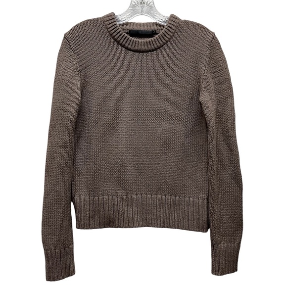 JENNI KAYNE Fisherman Sweater Classic Cable Knit Cotton Nylon Blend Chocolate M - Picture 1 of 7